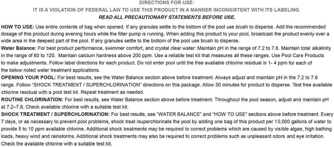 1-1901-24 Calcium Hypochlorite Chlorine Shock Treatment for Swimming Pools, 1-Pound, 24-Pack