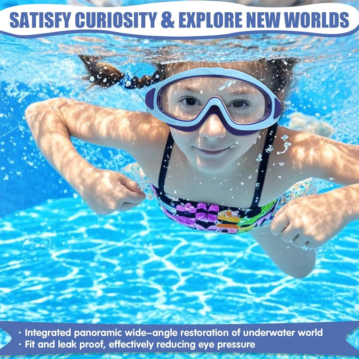 2 Pack Kids Swim Goggles for 3-15 - HD Children's Large Frame Anti-Fog Pool Swimming Goggles for Boys Girls Toddler