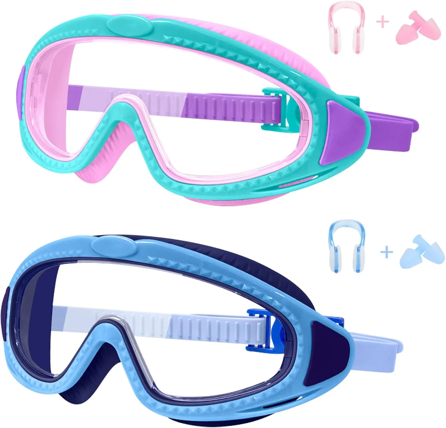 2 Pack Kids Swim Goggles for 3-15 - HD Children's Large Frame Anti-Fog Pool Swimming Goggles for Boys Girls Toddler