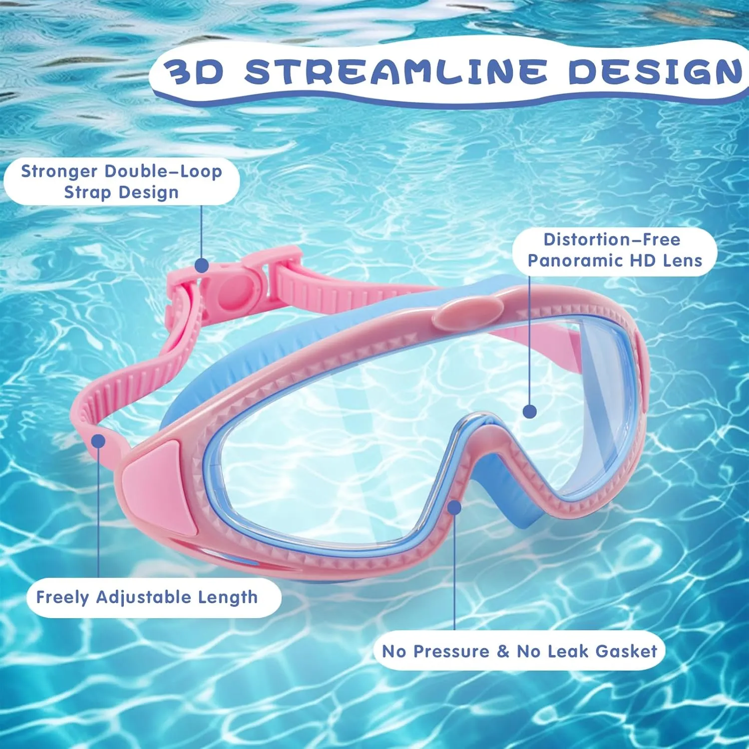 2 Pack Kids Swim Goggles for 3-15 - HD Children's Large Frame Anti-Fog Pool Swimming Goggles for Boys Girls Toddler