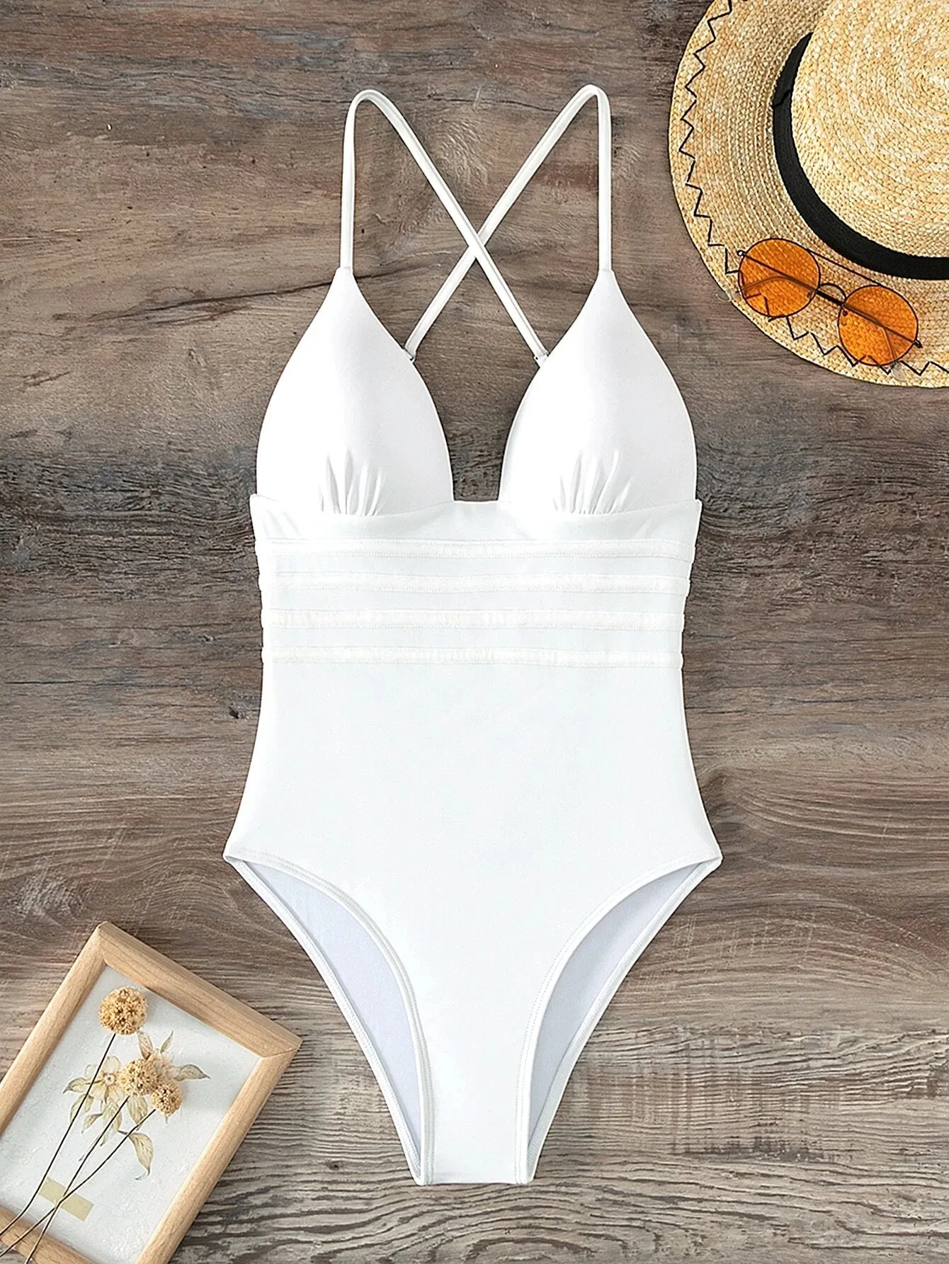 4FunGift® Swim BAE Elegant Plain Criss Cross One Piece Swimsuit for Women