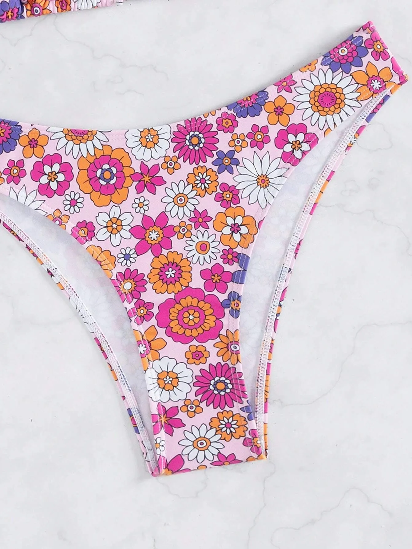 4FunGift® Swim Floral Print Backless Tie Back Halter Bikini Set