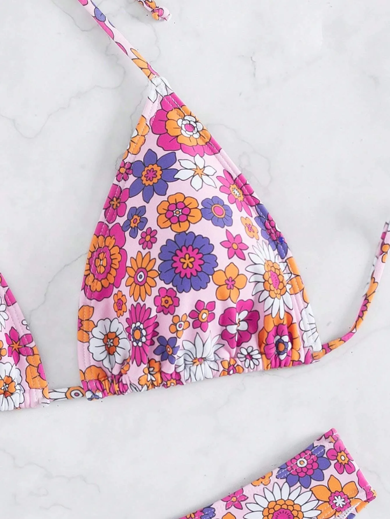 4FunGift® Swim Floral Print Backless Tie Back Halter Bikini Set