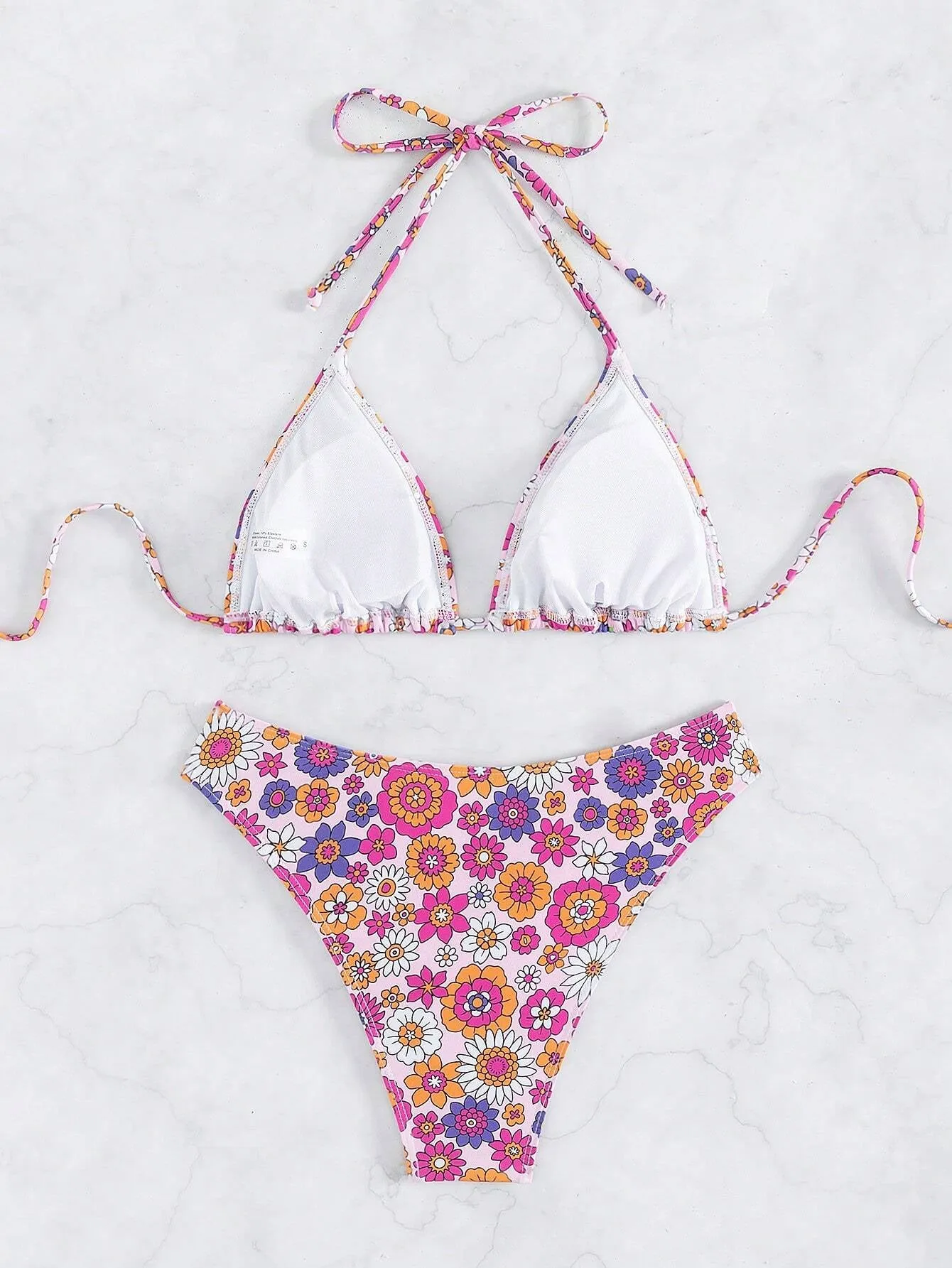 4FunGift® Swim Floral Print Backless Tie Back Halter Bikini Set