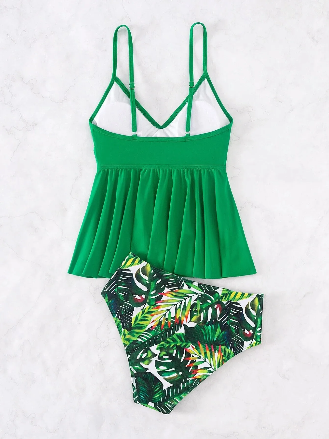 4FunGift® Swim Tropical Print Tankini Set Wrap Cami Top & Bikini Bottom 2 Piece Bathing Suit