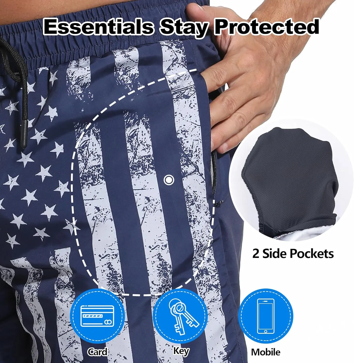 7 Inch Mens Swim Trunks with Compression Liner 2-in-1 Swimming Shorts Stretch Dry Fit Board Shorts Bathing Suit for Men