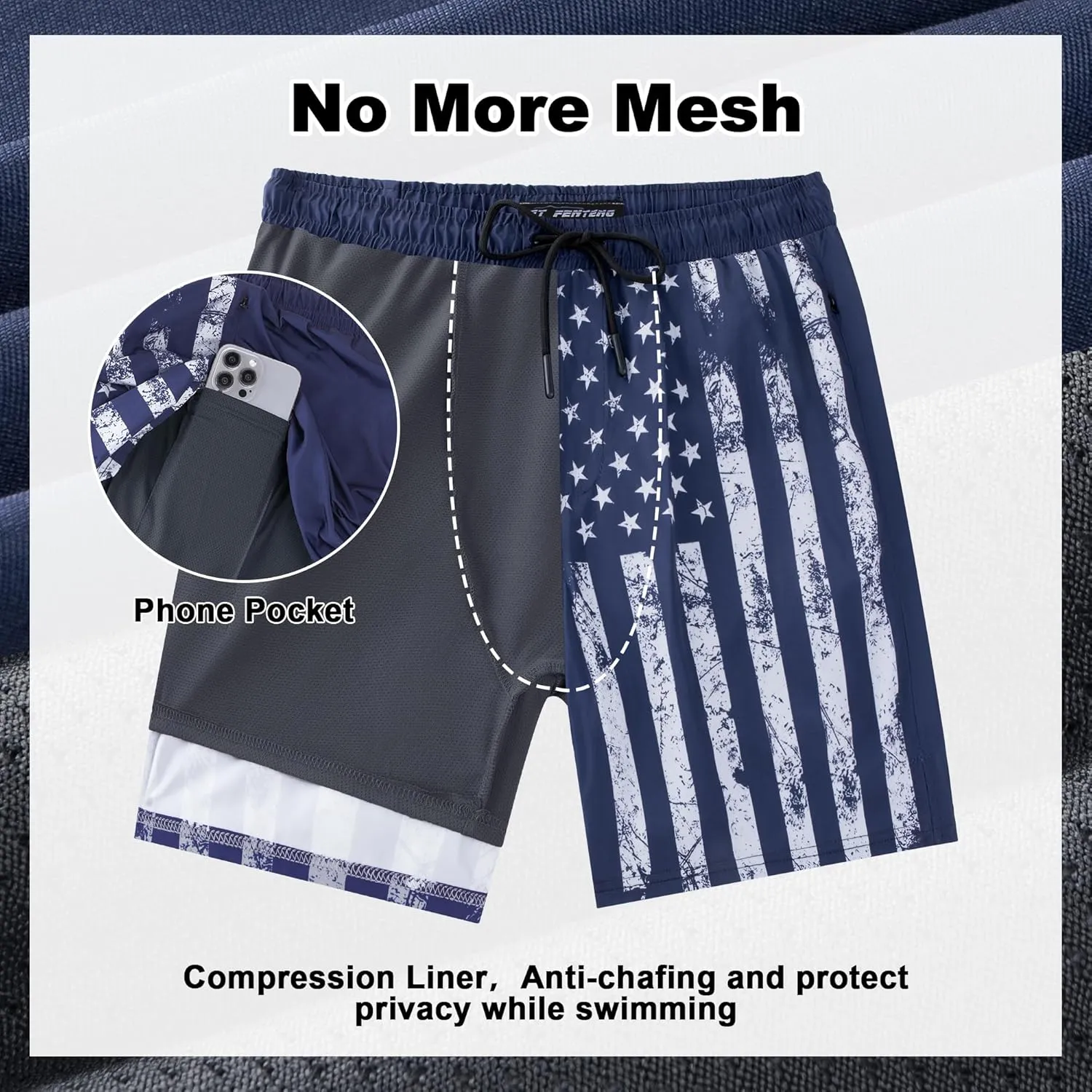 7 Inch Mens Swim Trunks with Compression Liner 2-in-1 Swimming Shorts Stretch Dry Fit Board Shorts Bathing Suit for Men