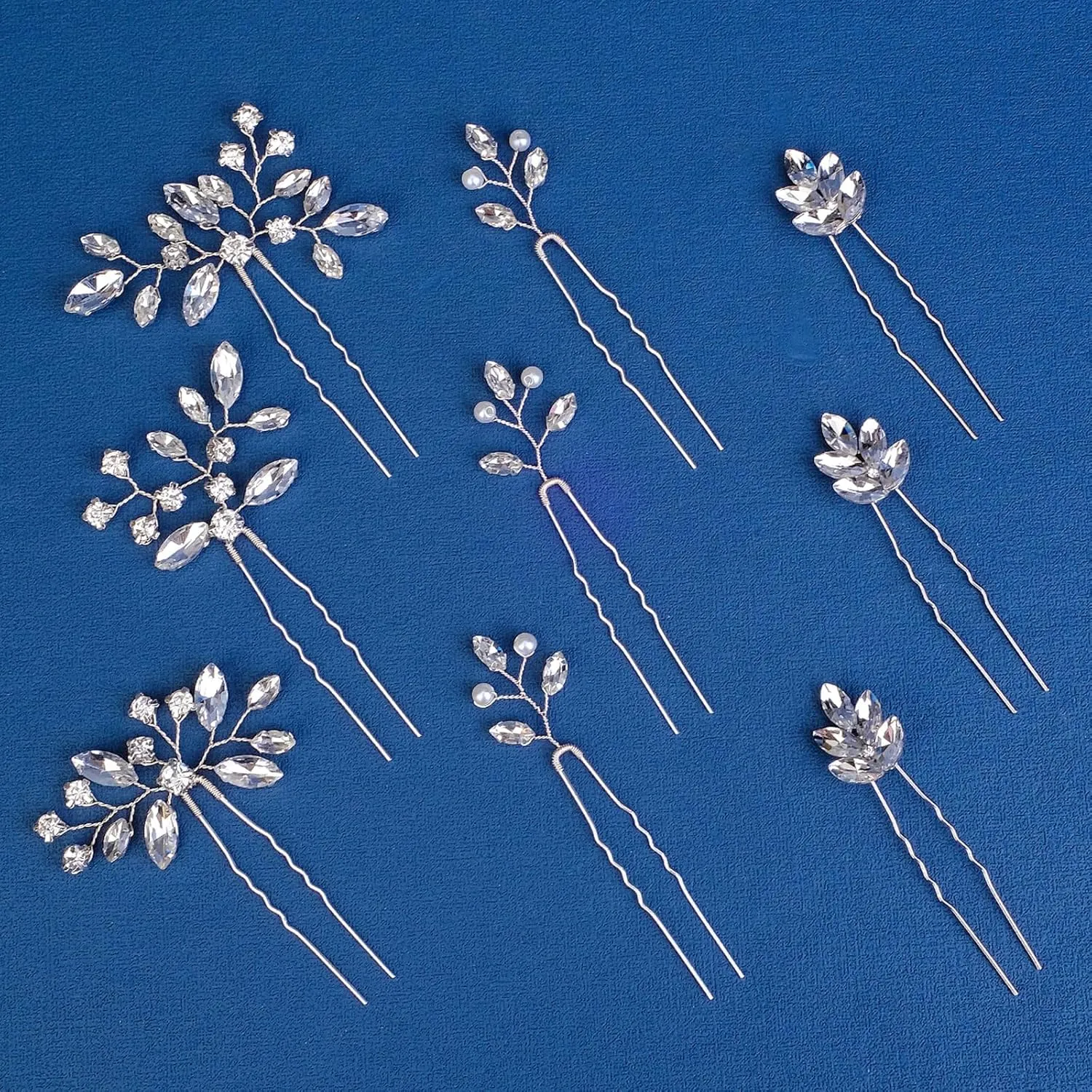 9 Pieces Wedding Hair Pins for Bridal Silver Rhinestone Wedding Hair Accessories for Brides Bridesmaids Women