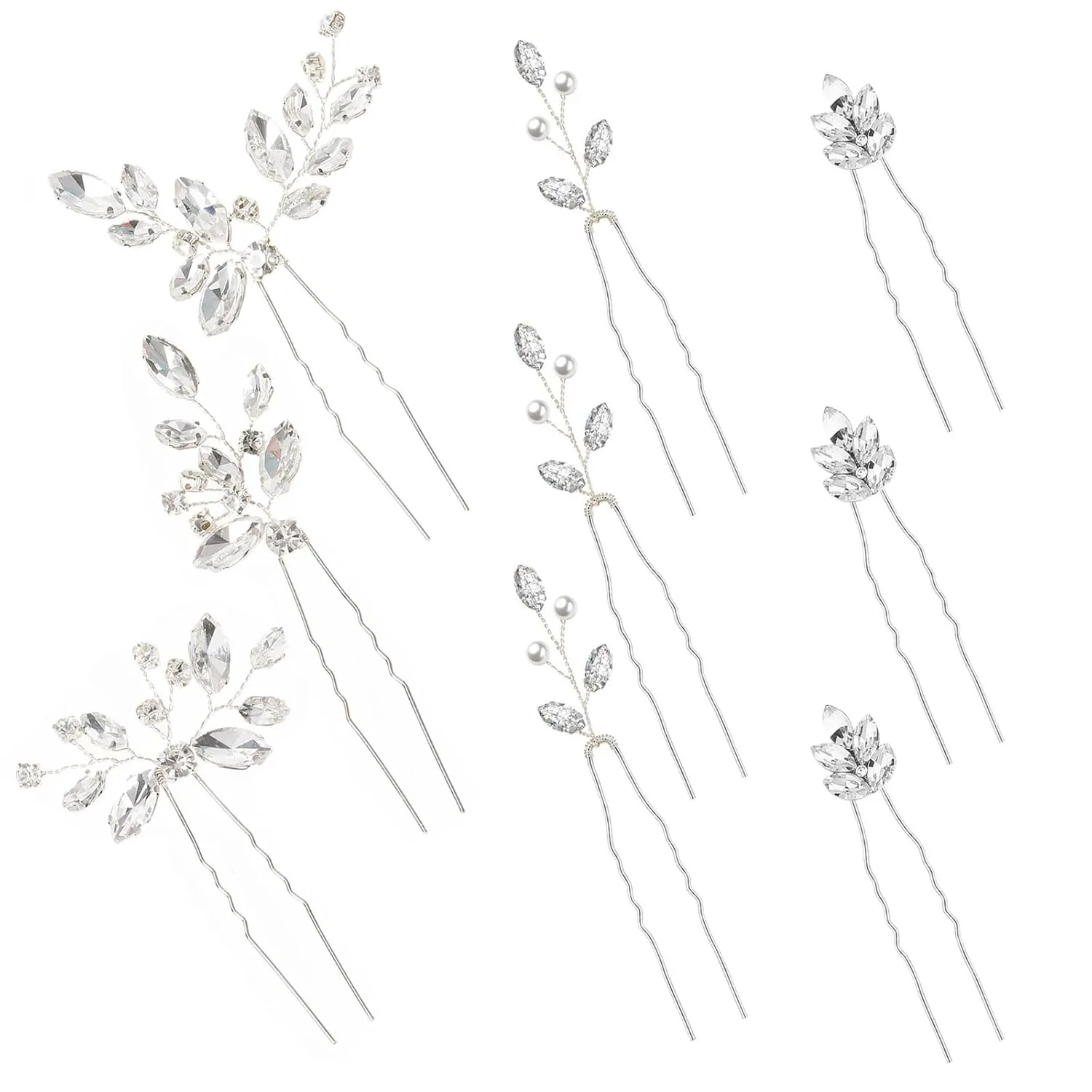 9 Pieces Wedding Hair Pins for Bridal Silver Rhinestone Wedding Hair Accessories for Brides Bridesmaids Women