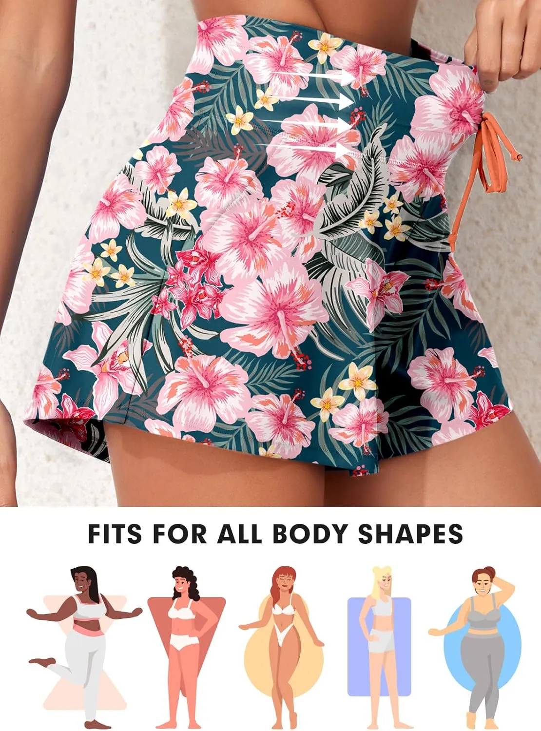 Aleumdr Women's 3" Swim Board Shorts Tummy Control Swim Bottom High Waisted Quick Dry Tankini Bottom with Pockets