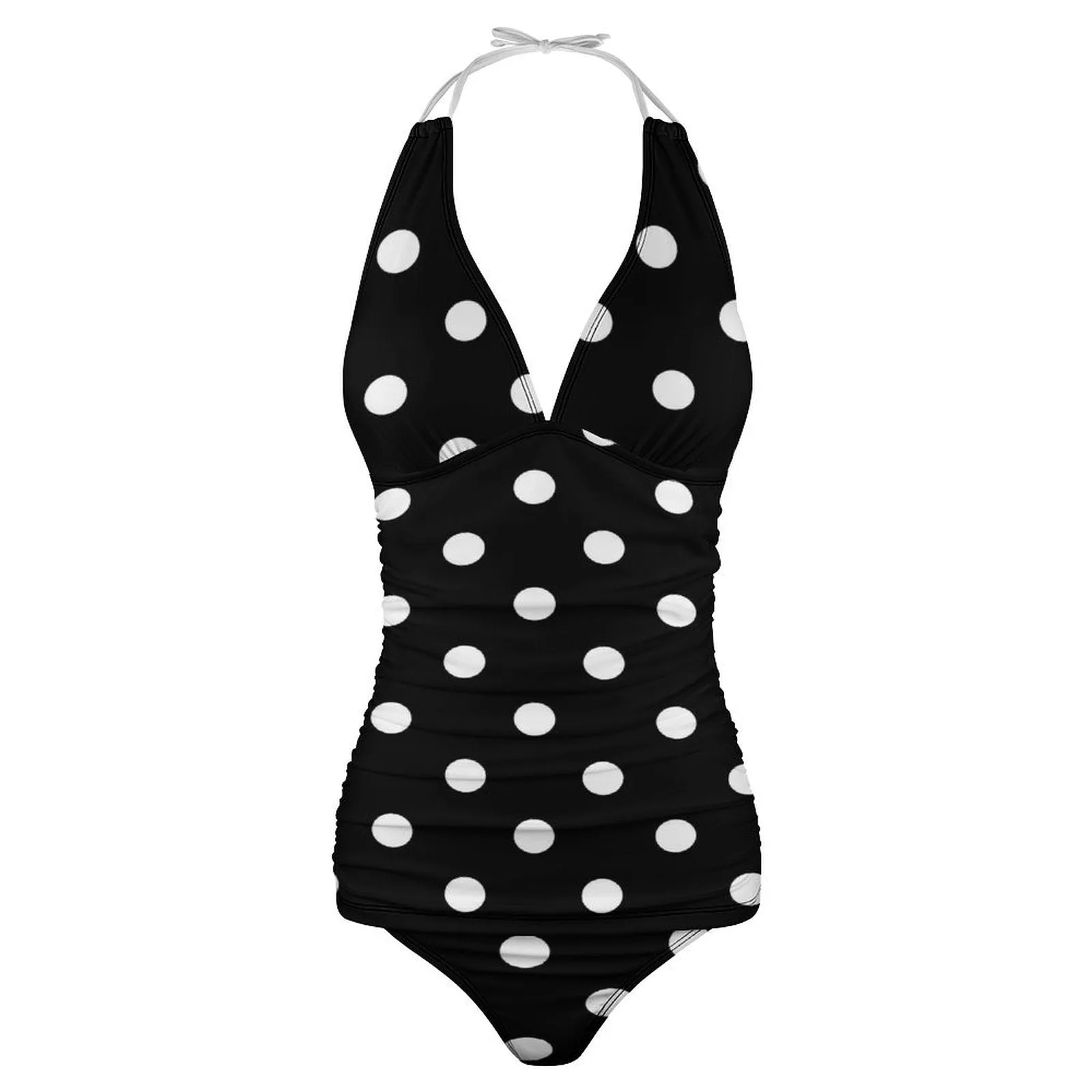 Black With White Polka Dots Women's Split Swimsuit