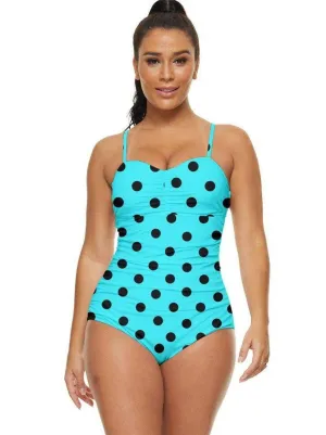 BLUE POLKA DOT Retro Full Coverage Swimsuit