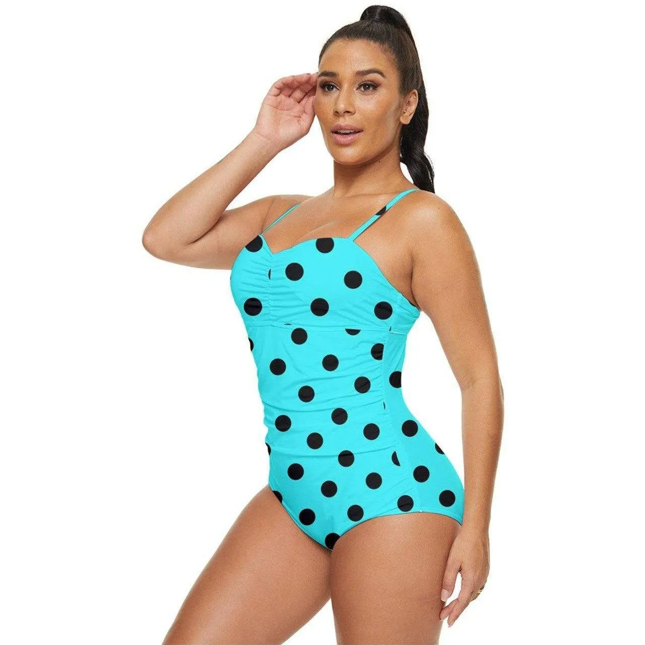 BLUE POLKA DOT Retro Full Coverage Swimsuit