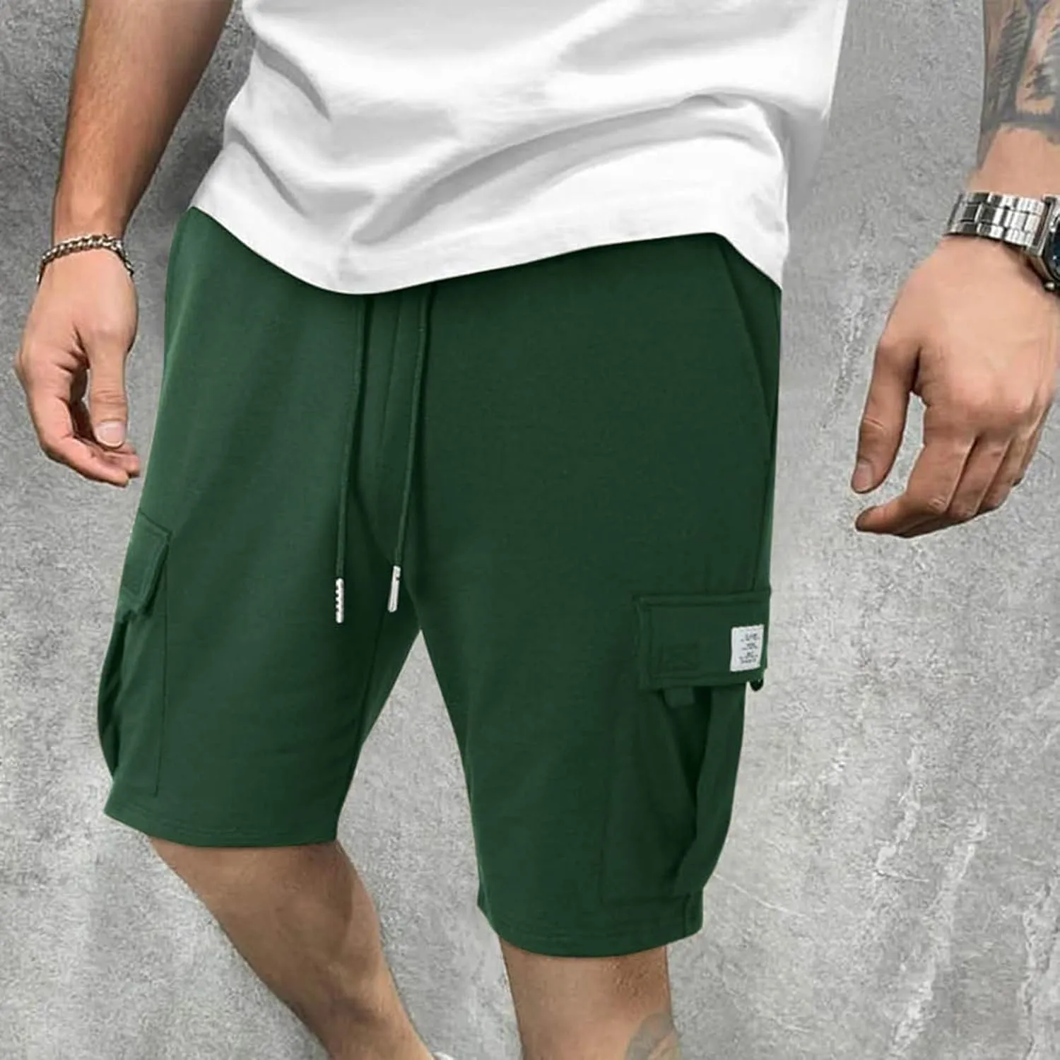 Cargo Shorts Men with Multi Pockets Work Elastic Drawstring Shorts Casual Classic Summer Solid Regular Fit Half Pants