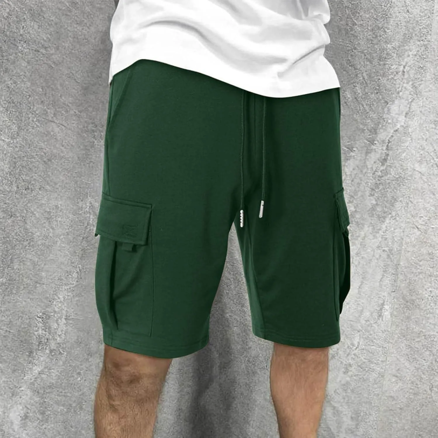 Cargo Shorts Men with Multi Pockets Work Elastic Drawstring Shorts Casual Classic Summer Solid Regular Fit Half Pants