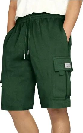 Cargo Shorts Men with Multi Pockets Work Elastic Drawstring Shorts Casual Classic Summer Solid Regular Fit Half Pants