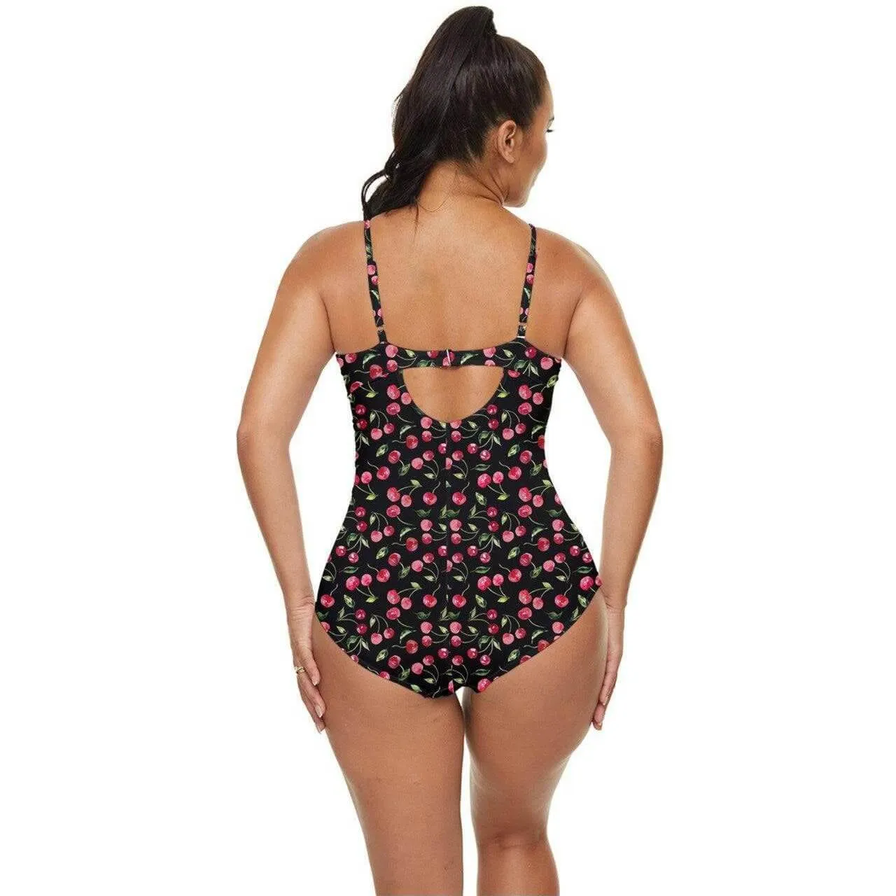 Cherry Bombshell Black Retro Full Coverage Swimsuit