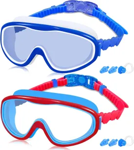 COOLOO Kids Swim Goggles for Age 3-15, 2 Pack Kids Goggles for Swimming with Nose Cover, No Leaking, Anti-Fog, Waterproof