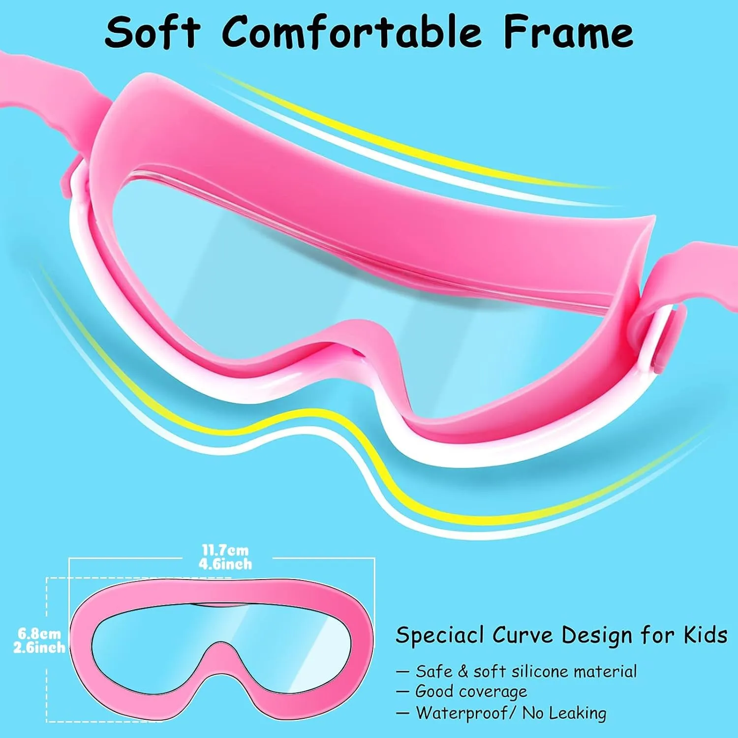 COOLOO Kids Swim Goggles for Age 3-15, 2 Pack Kids Goggles for Swimming with Nose Cover, No Leaking, Anti-Fog, Waterproof