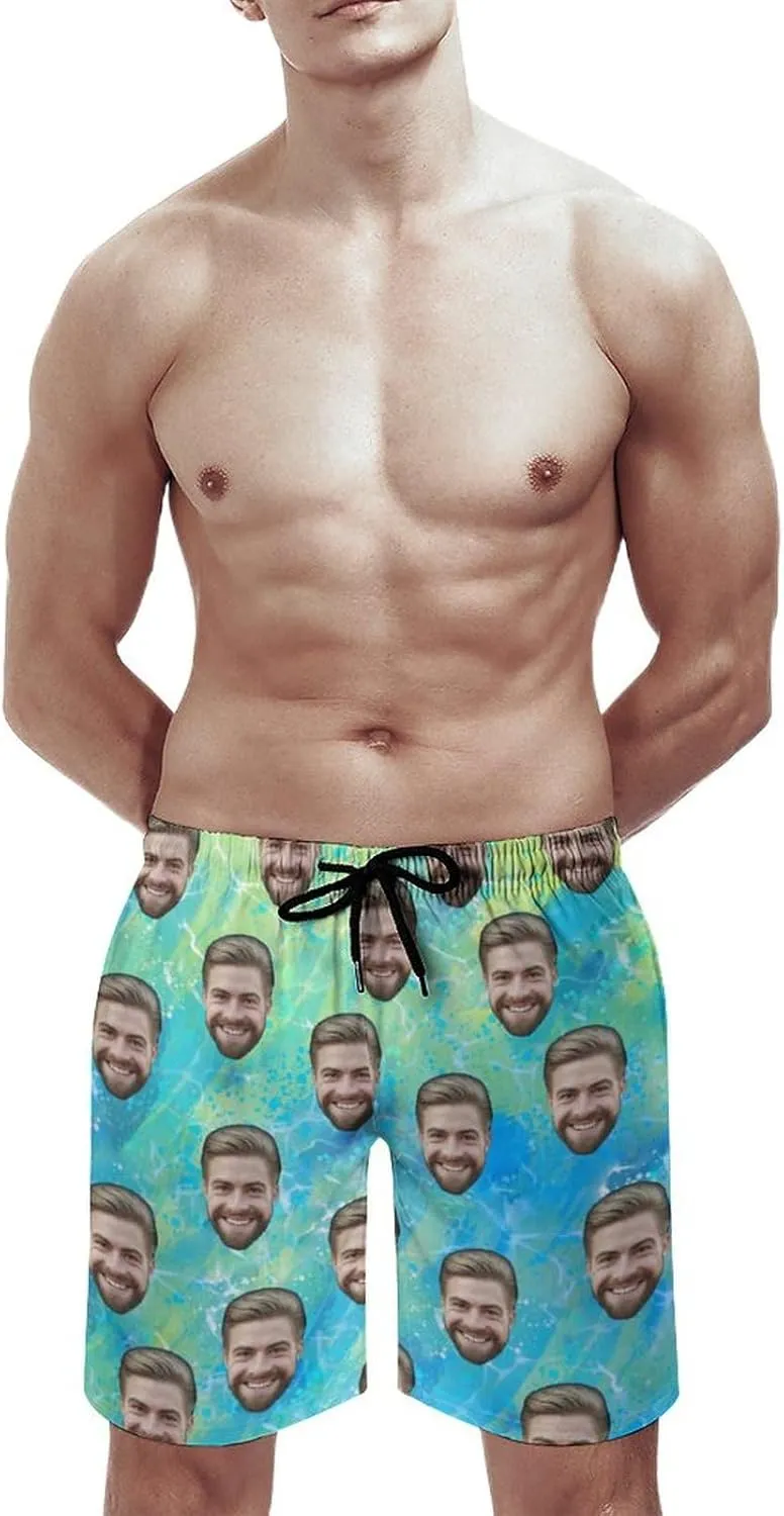 Custom Faces Men's Swim Trunks Quick Dry Beach Shorts Personalized Funny Shorts Customize Your Photo Bathing Suits