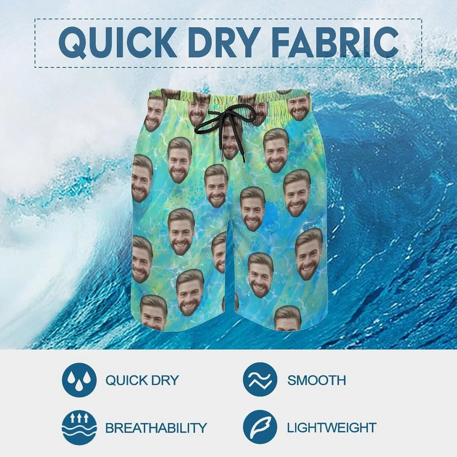 Custom Faces Men's Swim Trunks Quick Dry Beach Shorts Personalized Funny Shorts Customize Your Photo Bathing Suits