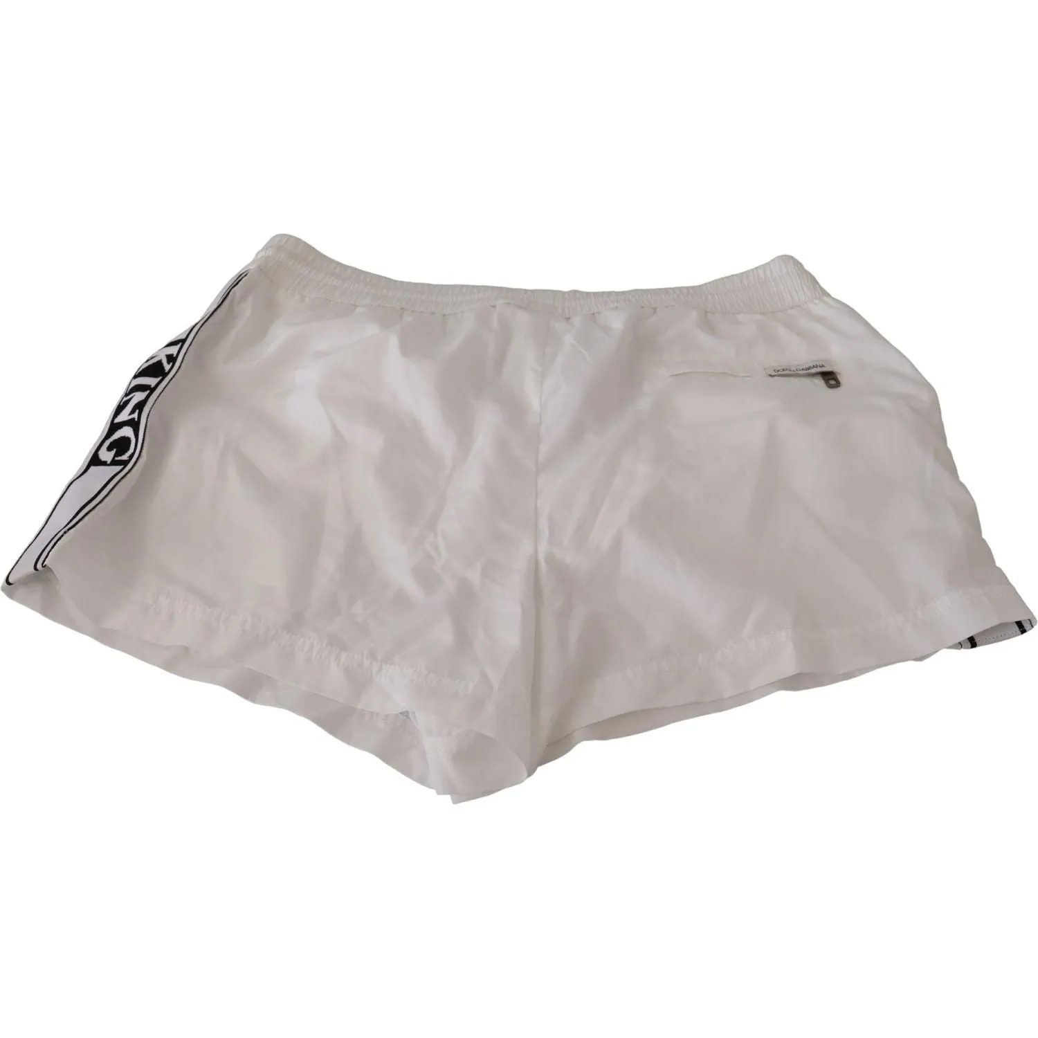 Dolce & Gabbana Elegant White KING Motive Swim Trunks