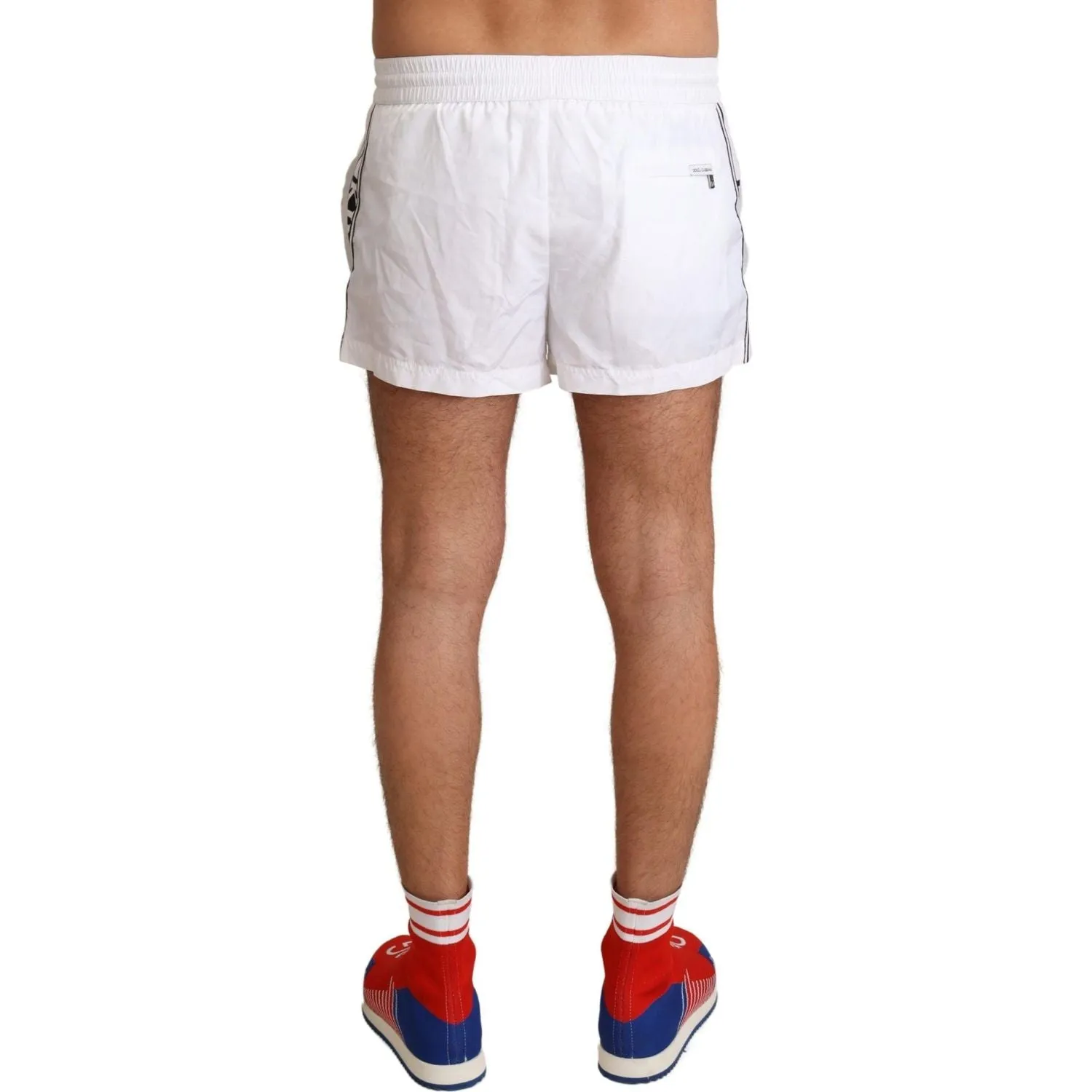 Dolce & Gabbana Elegant White KING Motive Swim Trunks
