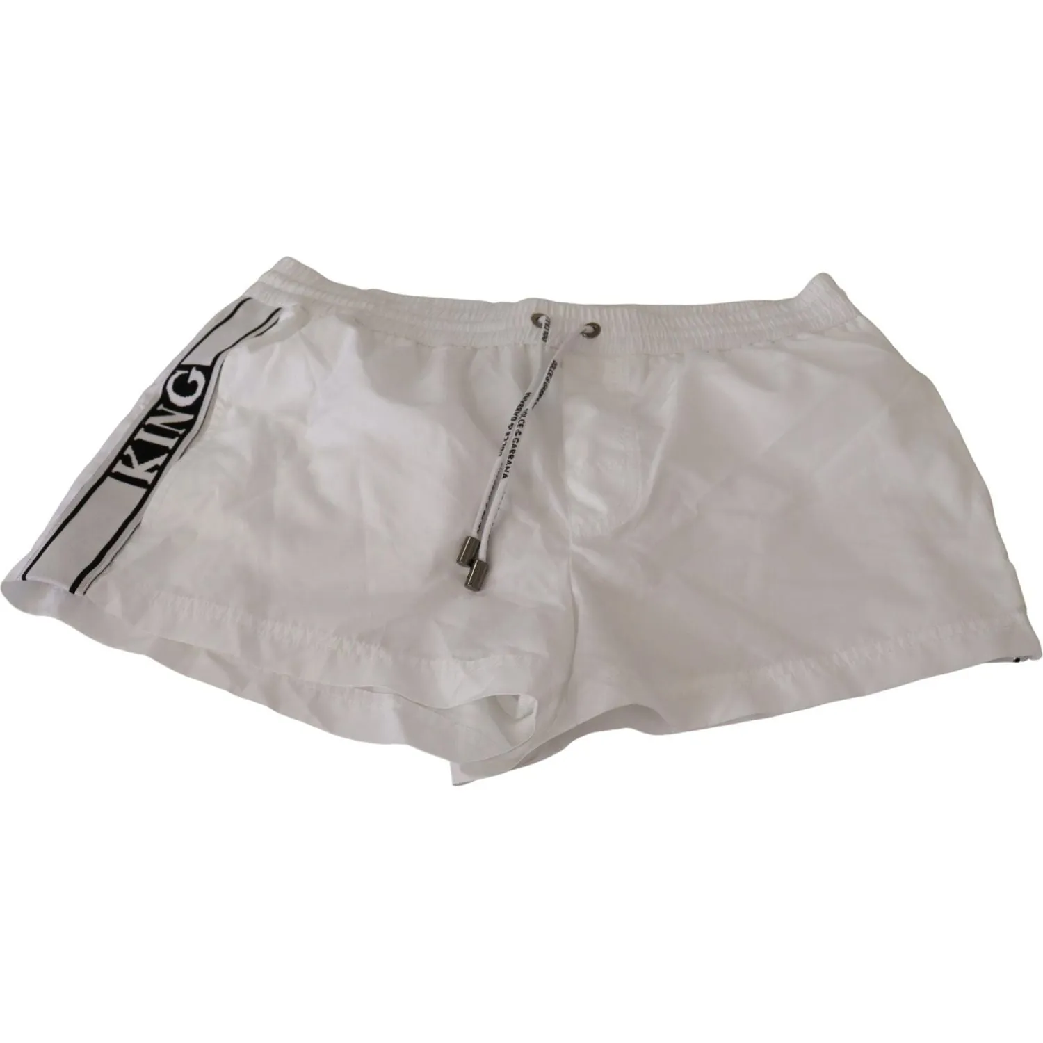 Dolce & Gabbana Elegant White KING Motive Swim Trunks