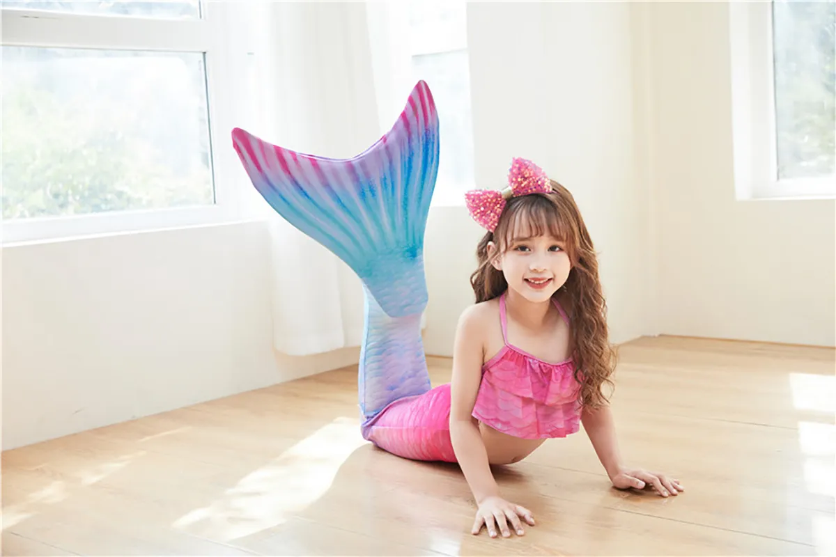 Fancydresswale Mermaid 3 pc swimsuit for Girls with large fin option- Begonia