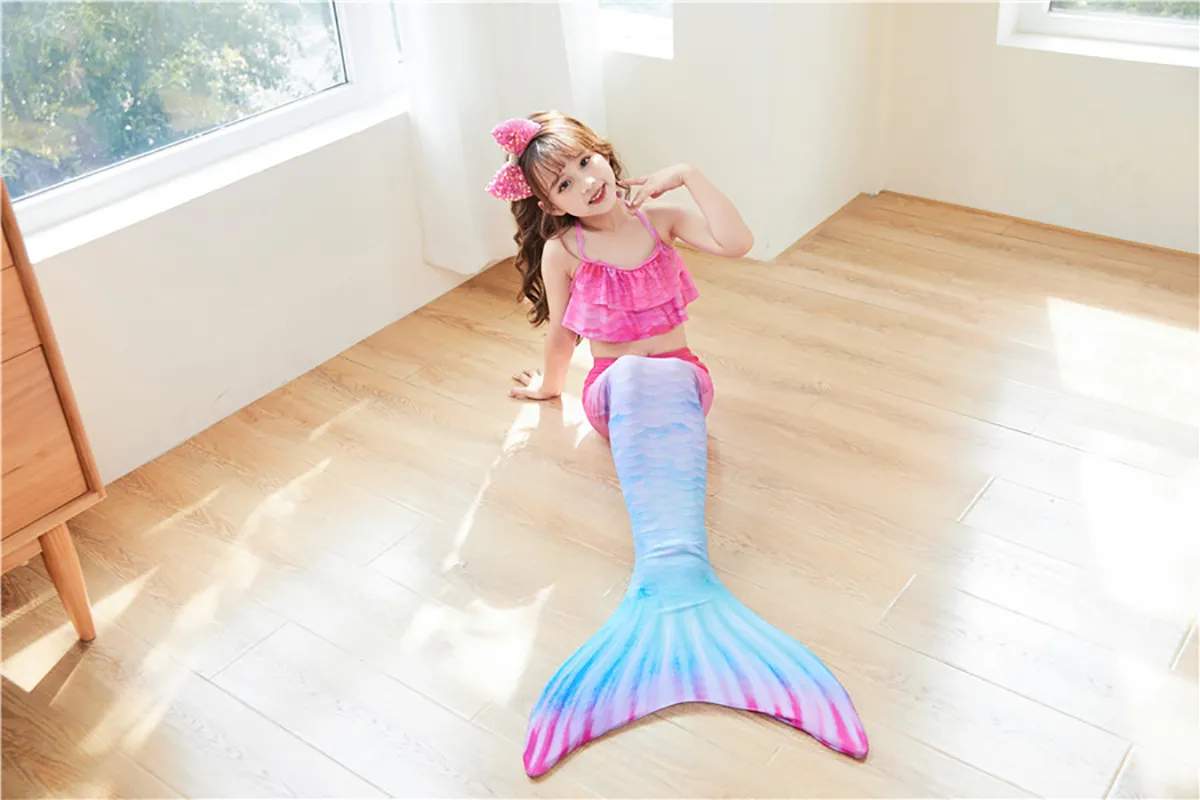 Fancydresswale Mermaid 3 pc swimsuit for Girls with large fin option- Begonia