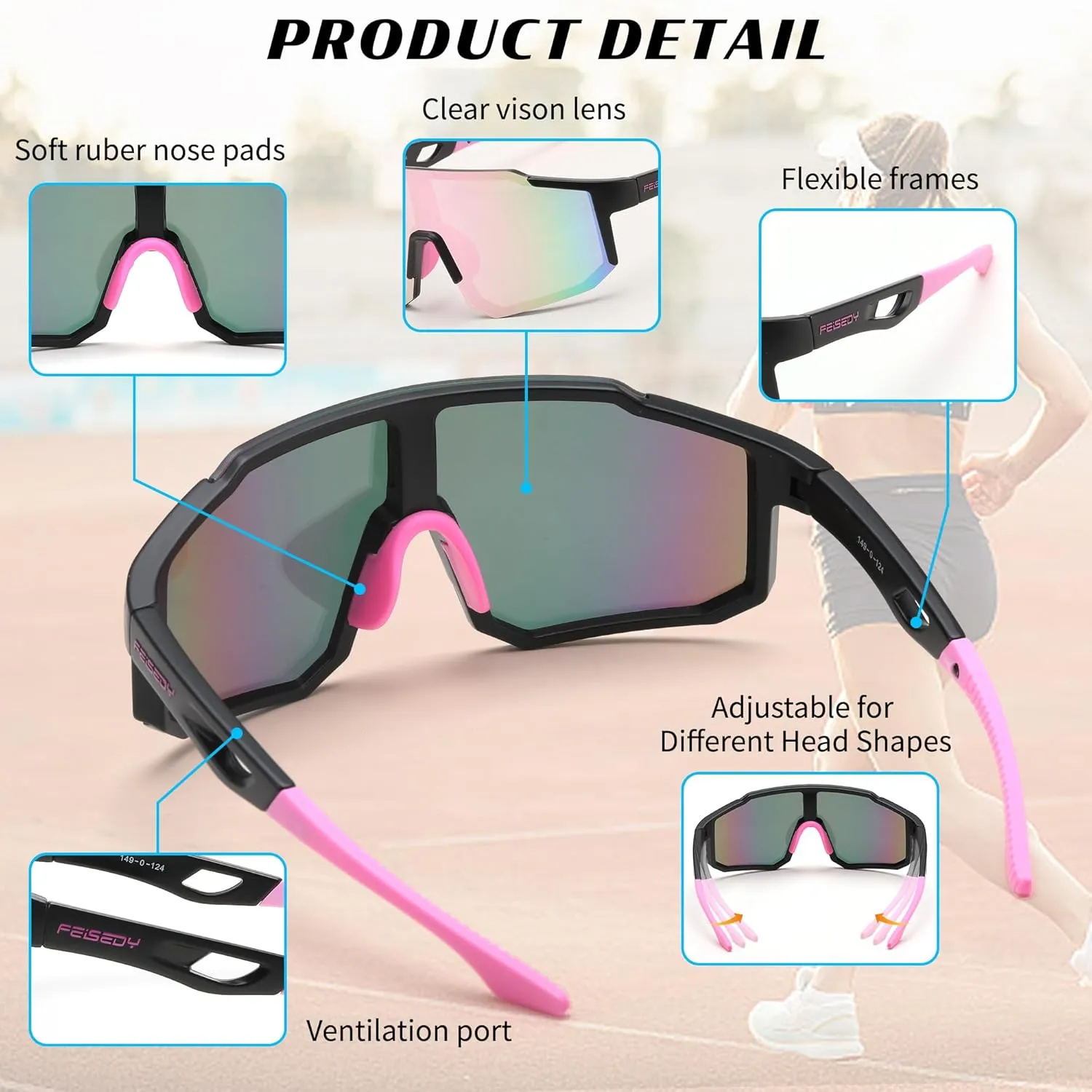 FEISEDY Sports Sunglasses for Men, Women and Teens - Baseball, Biking, Cycling UV400 Protection B2388