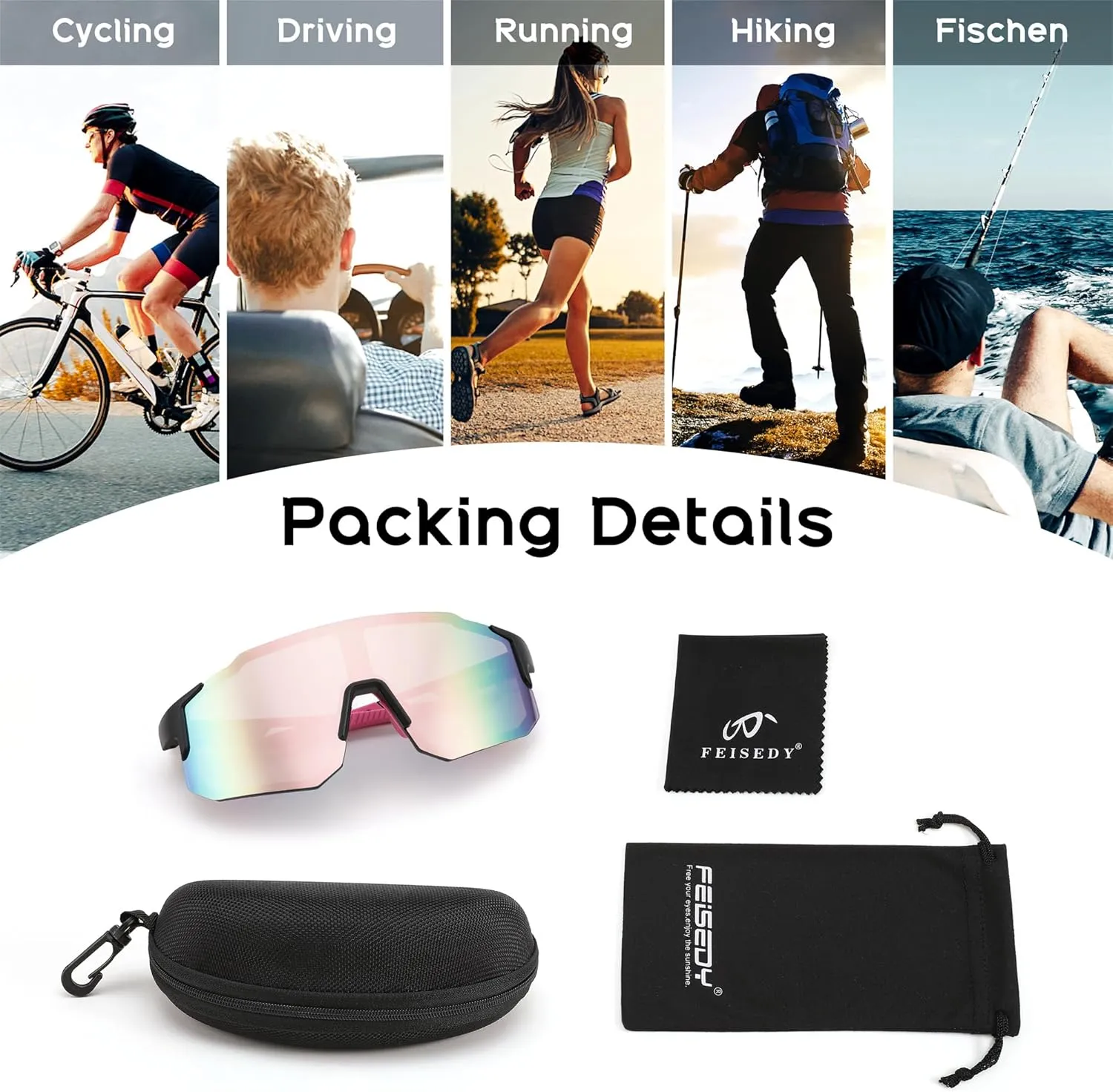 FEISEDY Sports Sunglasses for Men, Women and Teens - Baseball, Biking, Cycling UV400 Protection B2388