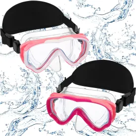 Flutesan 2 Pack Kids Goggles with Nose Cover Hair Protector Elastic Strap Youth Diving Mask No Tangle Swim Goggles Scuba Face Mask Won't Mess Hair Wide View Snorkel Glasses