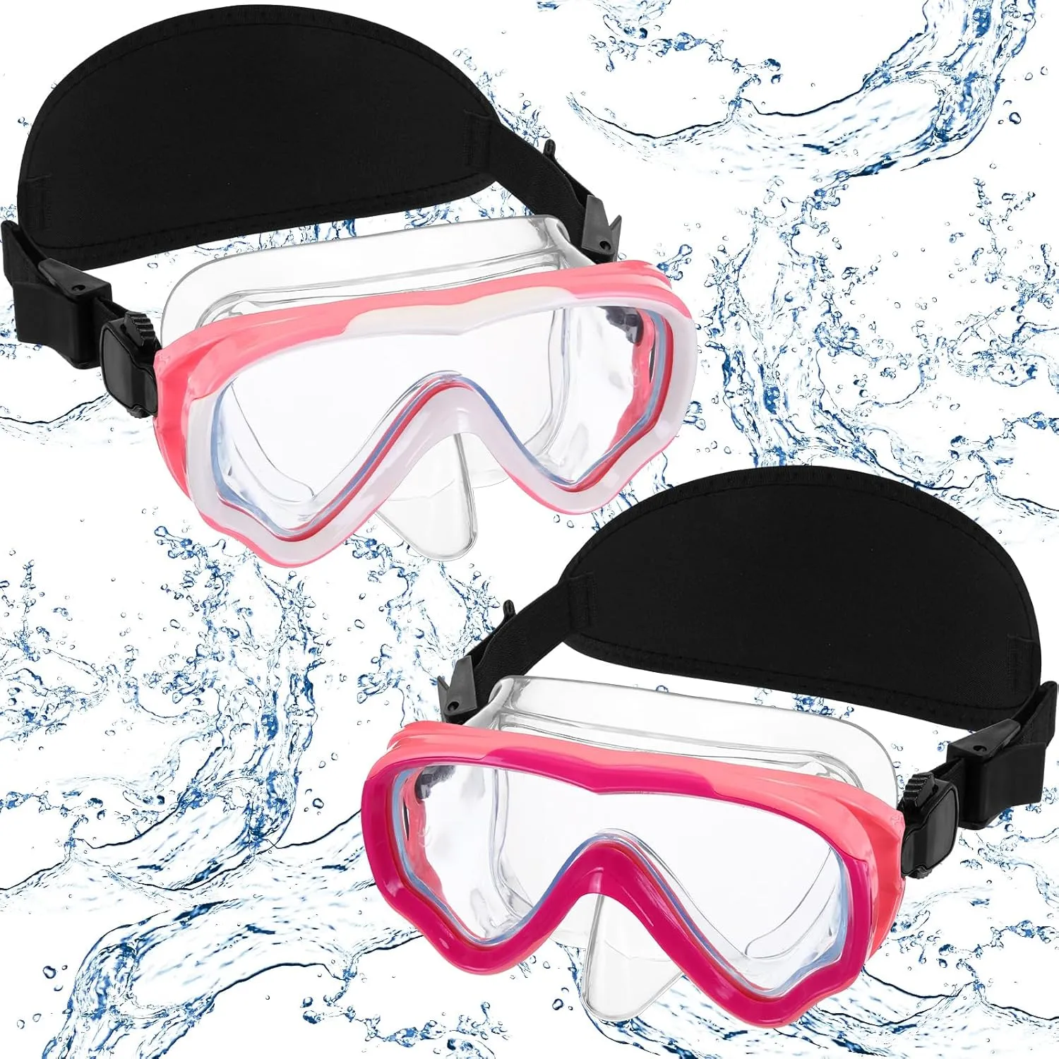Flutesan 2 Pack Kids Goggles with Nose Cover Hair Protector Elastic Strap Youth Diving Mask No Tangle Swim Goggles Scuba Face Mask Won't Mess Hair Wide View Snorkel Glasses
