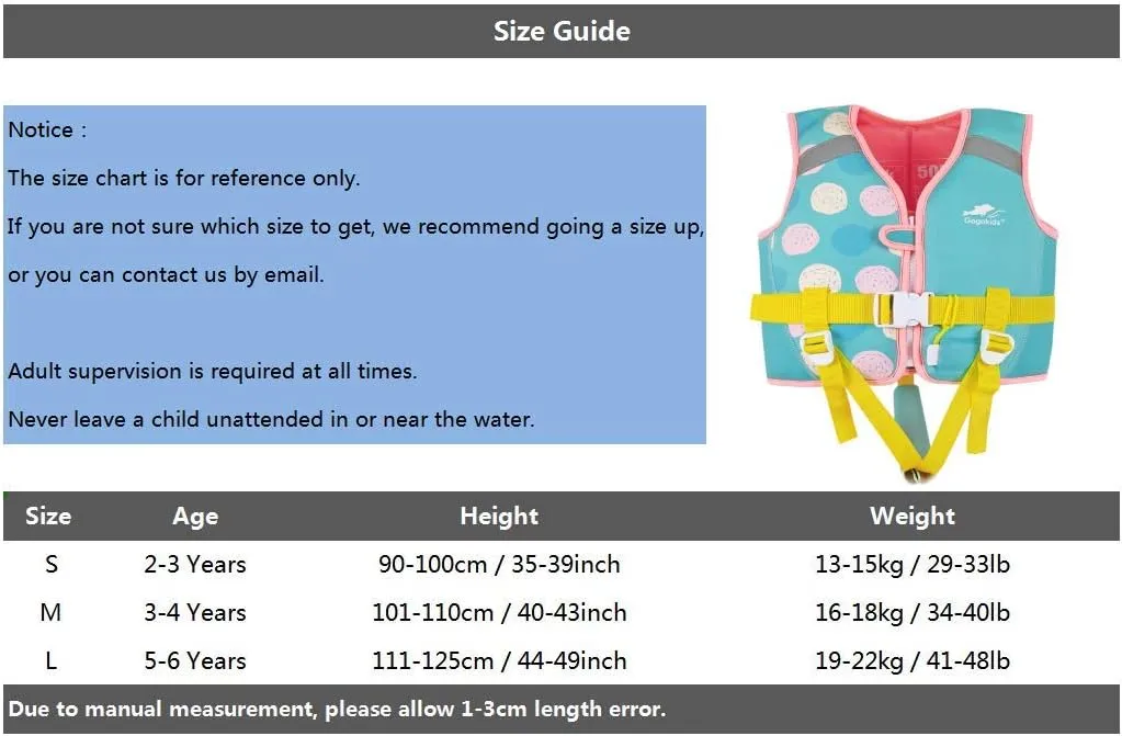 Gogokids Kids Swim Vest Float Jacket for 30-50 lbs 2-6 Years - Toddler Flotaties Swimming Pool Vest for Boys Girls Swimming Learning