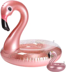 GROBRO7 2Pack Summer Inflatable Flamingo Pool Float Drink Holder Set Elegant Vinyl Swimming Floaty Pool Toy with Glitters Outdoor Water Lounge Inflatable Raft with Floating Coasters for Adult Kid
