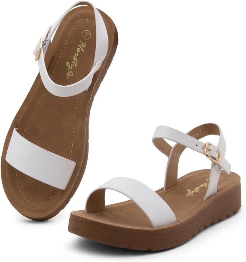 Herstyle Womens Flat Sandals  One Band Ankle Strap Dressy Casual Sandals with Cushioned Footbed | Comfortable Open Toe Walking Shoes for Summer & Daily Wear