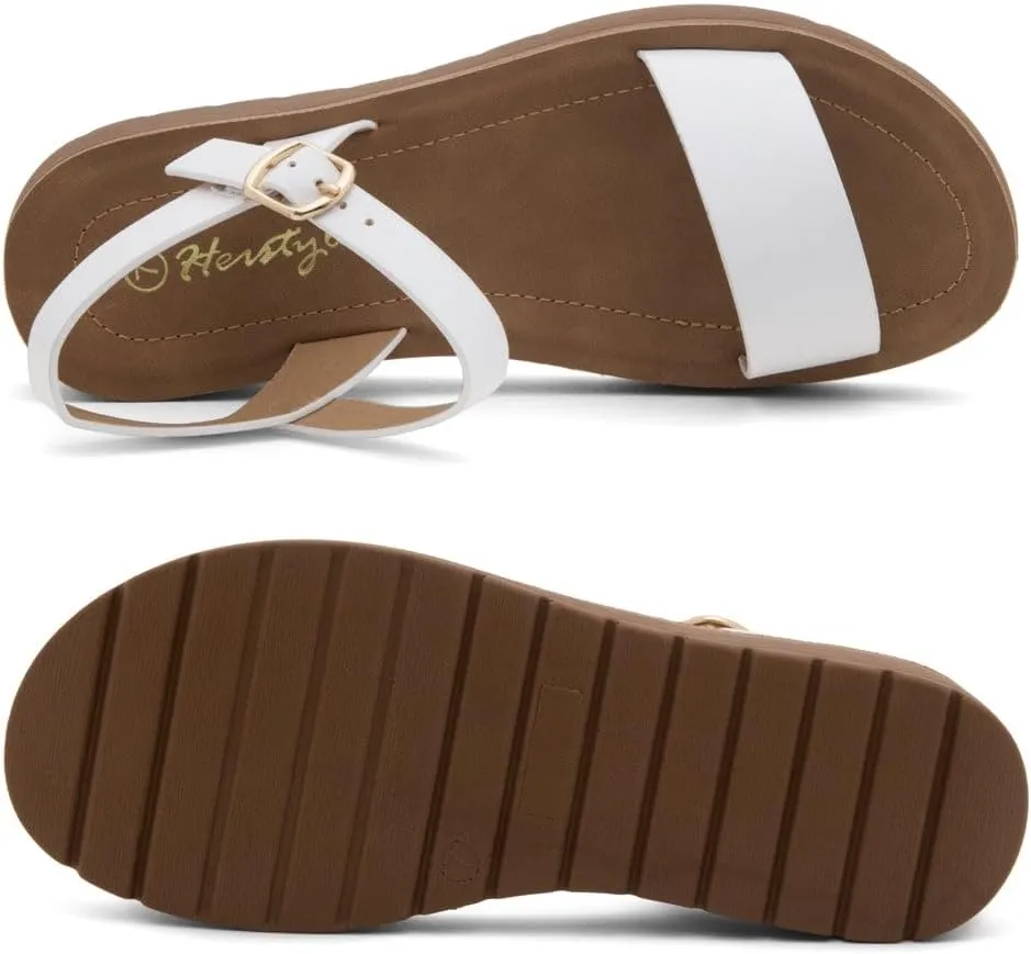 Herstyle Womens Flat Sandals  One Band Ankle Strap Dressy Casual Sandals with Cushioned Footbed | Comfortable Open Toe Walking Shoes for Summer & Daily Wear