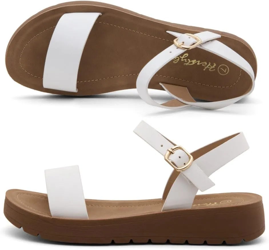 Herstyle Womens Flat Sandals  One Band Ankle Strap Dressy Casual Sandals with Cushioned Footbed | Comfortable Open Toe Walking Shoes for Summer & Daily Wear