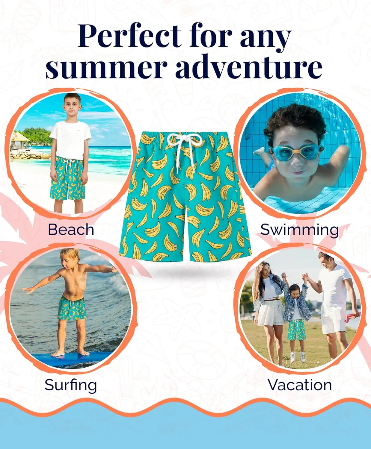 KAILUA SURF Boys' Swim Trunks Quick Dry Board Shorts with Mesh Liner, Sizes 2T-18/20