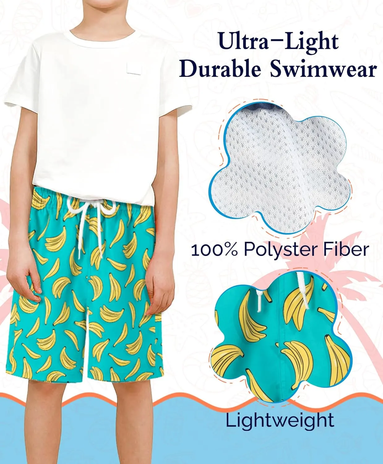 KAILUA SURF Boys' Swim Trunks Quick Dry Board Shorts with Mesh Liner, Sizes 2T-18/20