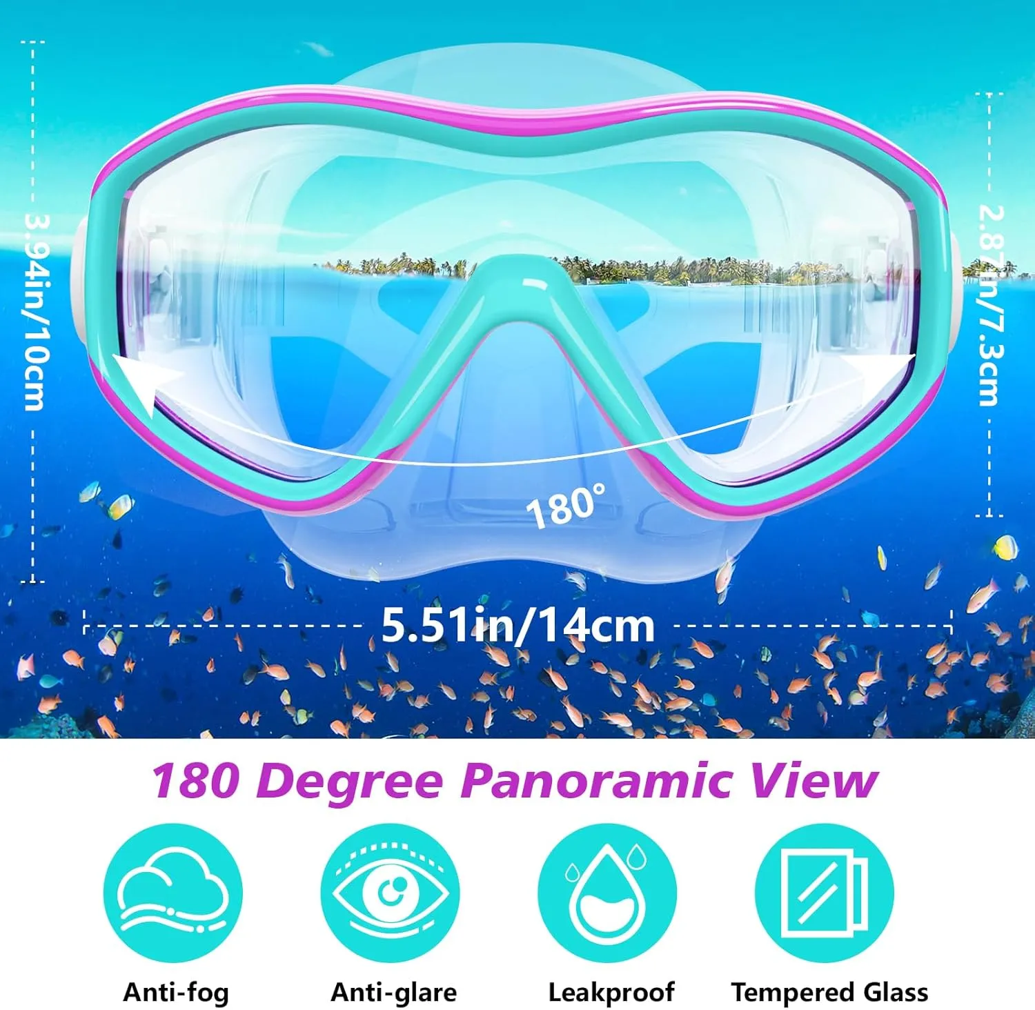 Kids Swim Goggles with Nose Cover, Snorkel Diving Mask for Boys Girls Ages 5-15, Anti-Fog Clear View Swimming Goggles
