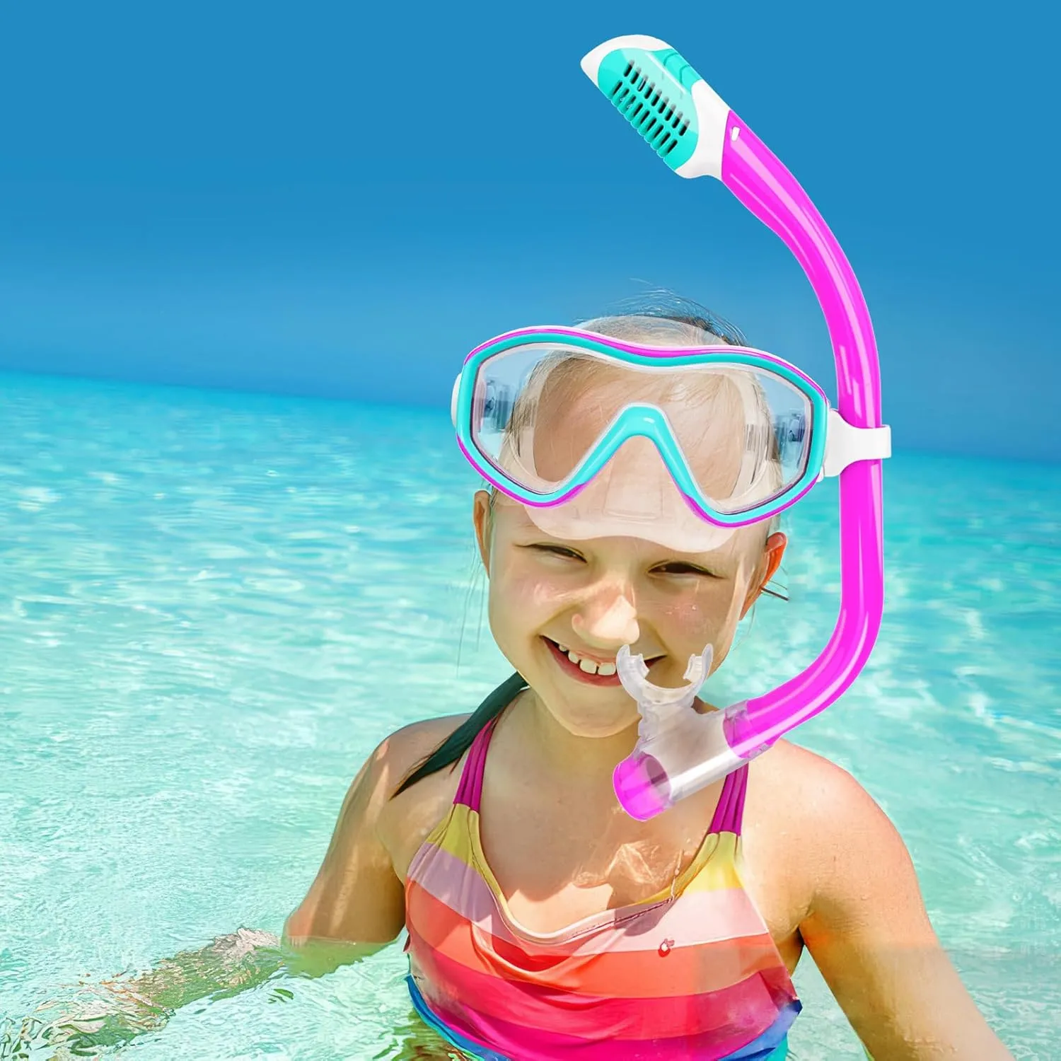 Kids Swim Goggles with Nose Cover, Snorkel Diving Mask for Boys Girls Ages 5-15, Anti-Fog Clear View Swimming Goggles