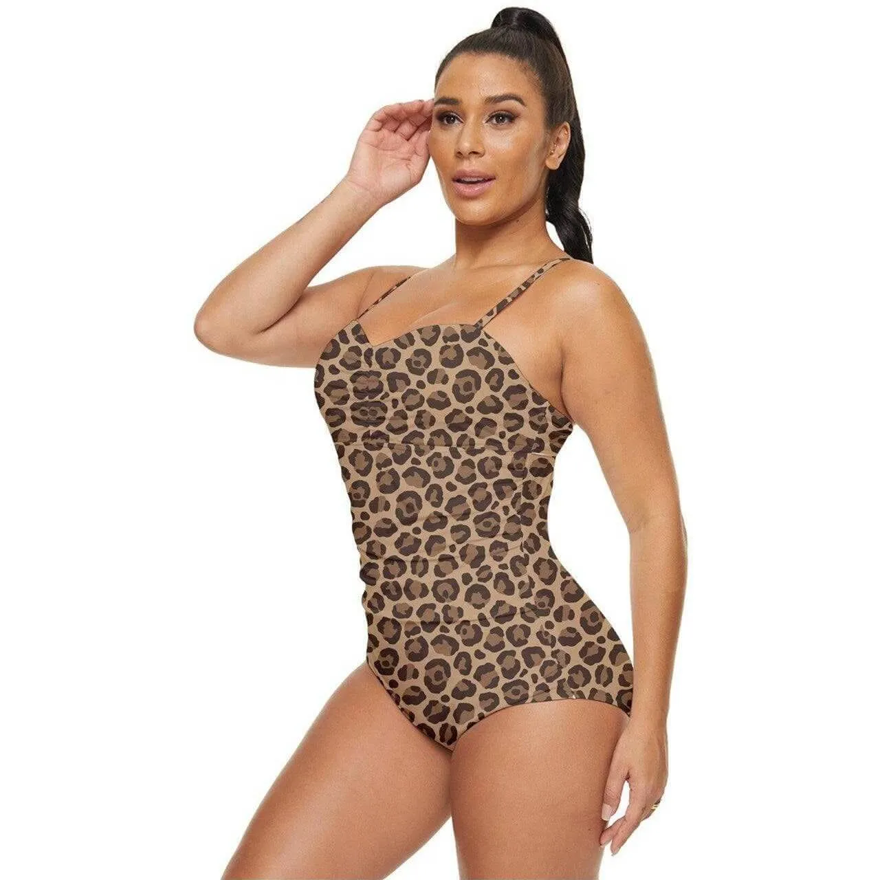 Leopard Print Retro Full Coverage Swimsuit