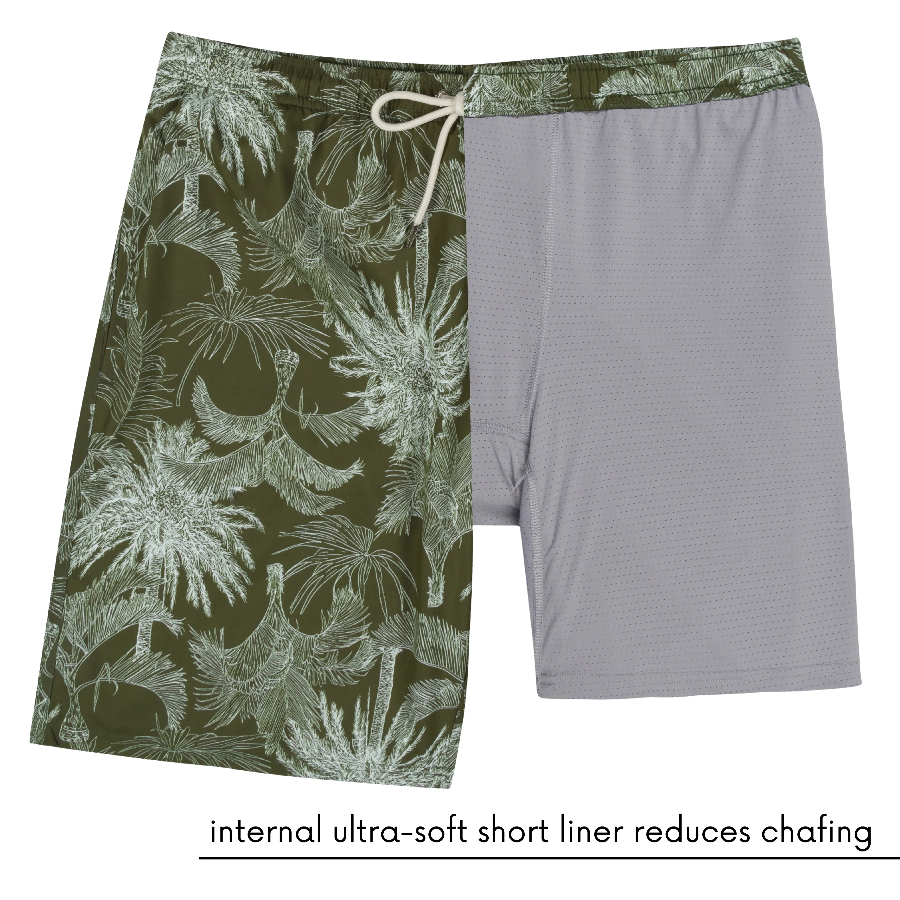 Men's 8" Swim Trunks Boxer Brief Liner | "Hawaiian Rainforest"