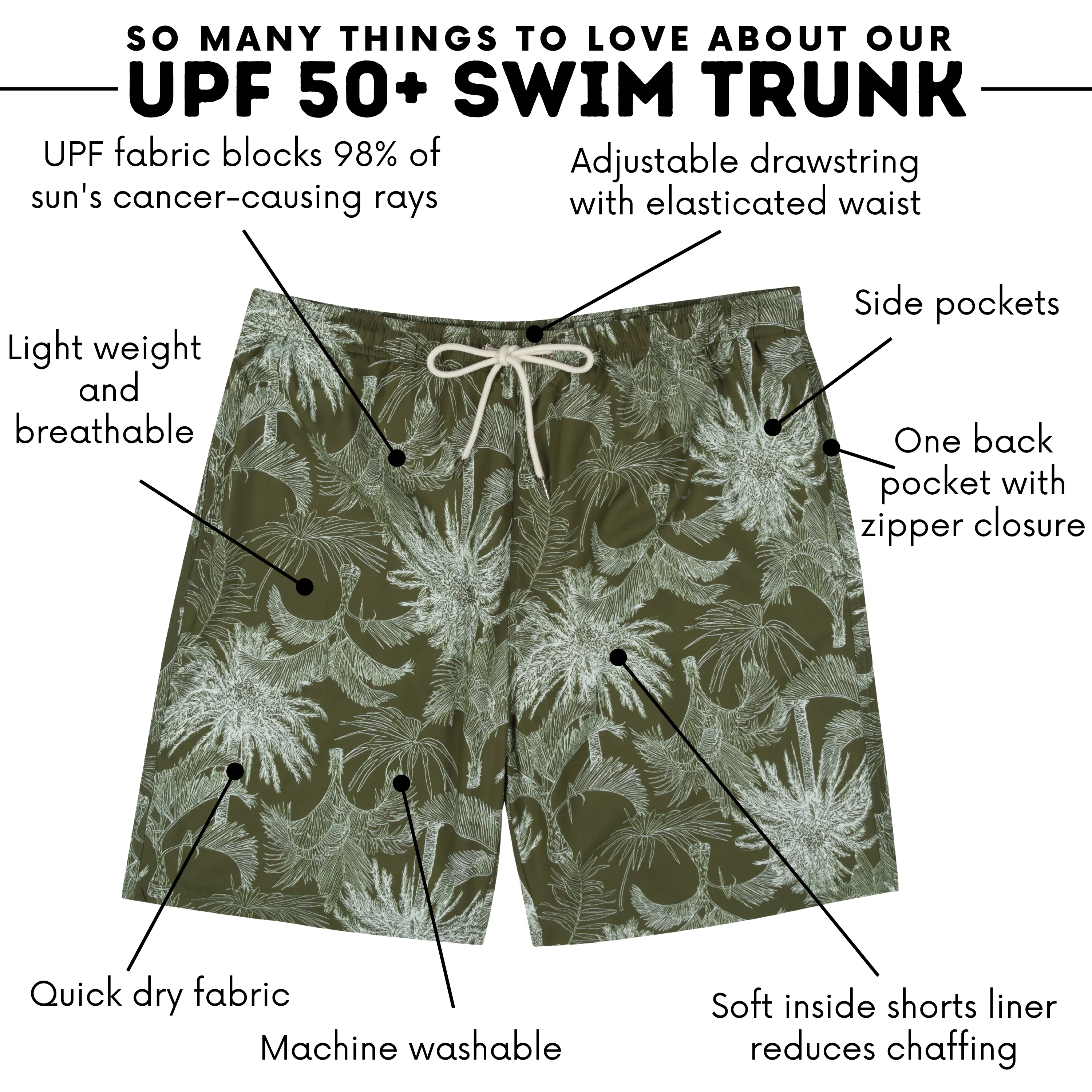 Men's 8" Swim Trunks Boxer Brief Liner | "Hawaiian Rainforest"