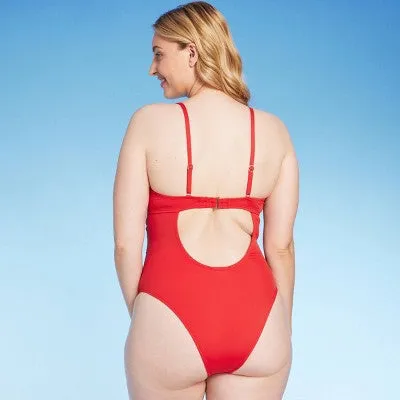 New - Shade & Shore Women's Underwire Extra Cheeky One Piece Swimsuit High Leg Red 36D