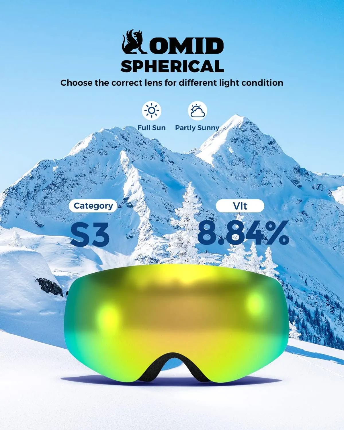 OMID Kids Ski Goggles, Anti-fog UV Protection Snowboard Snow Goggles Boys Girls