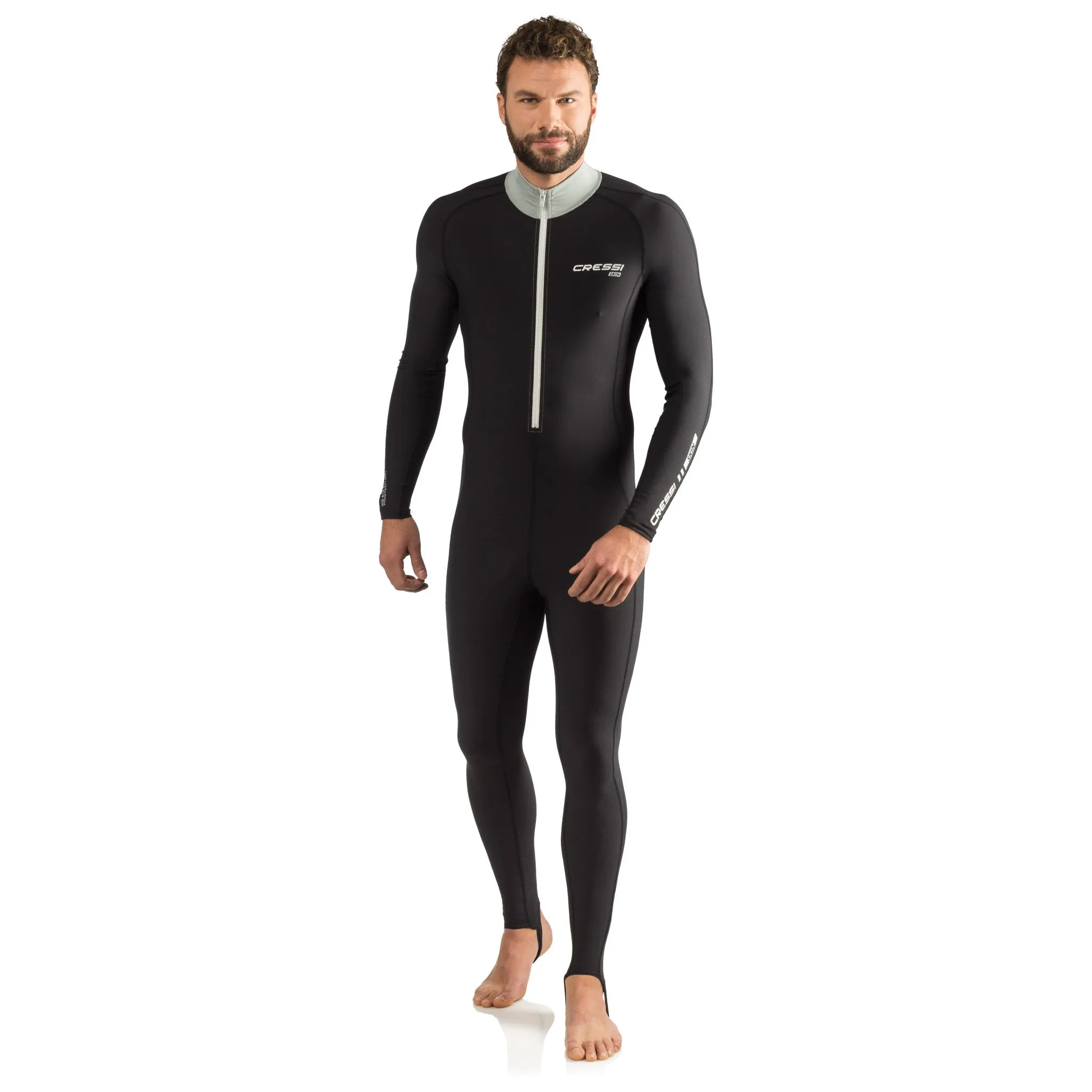 Open Box Cressi Skin Scuba Dive Full Suit - Black/Silver - Small