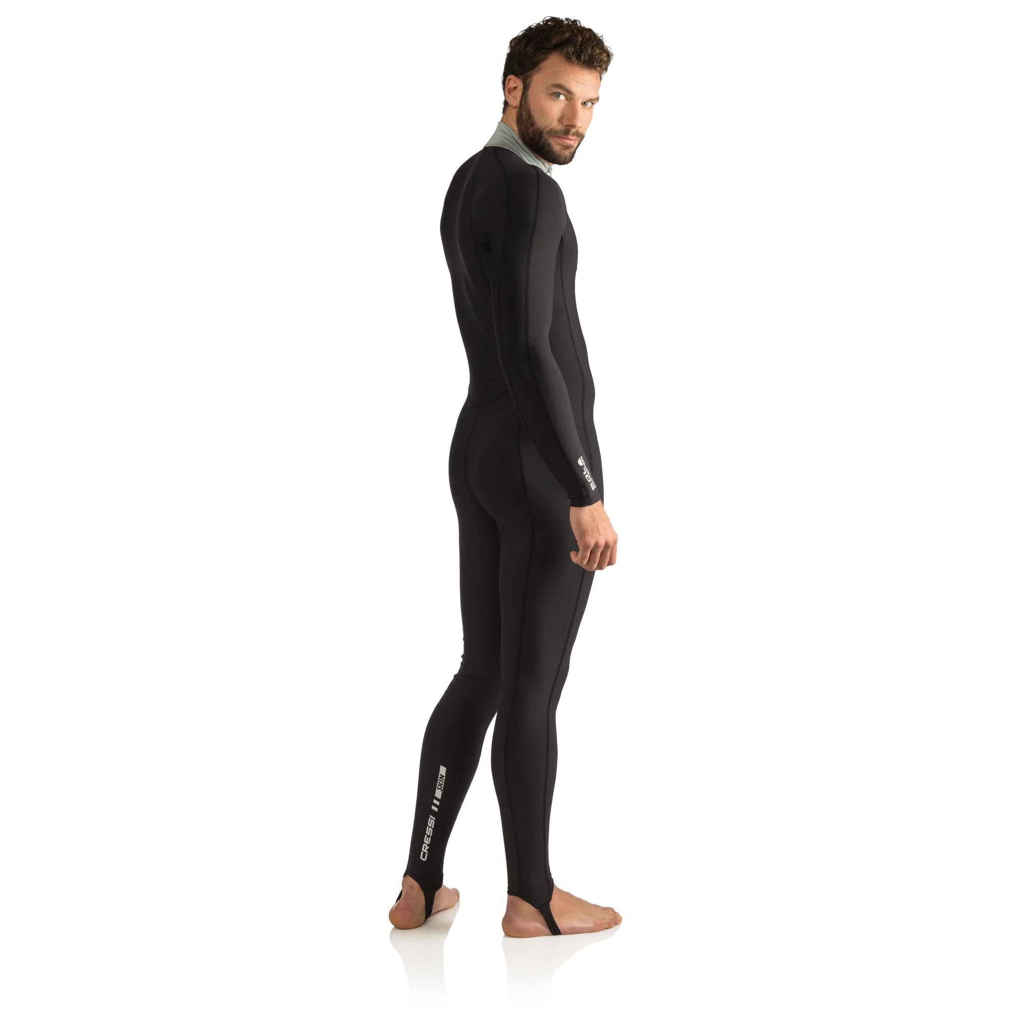 Open Box Cressi Skin Scuba Dive Full Suit - Black/Silver - Small